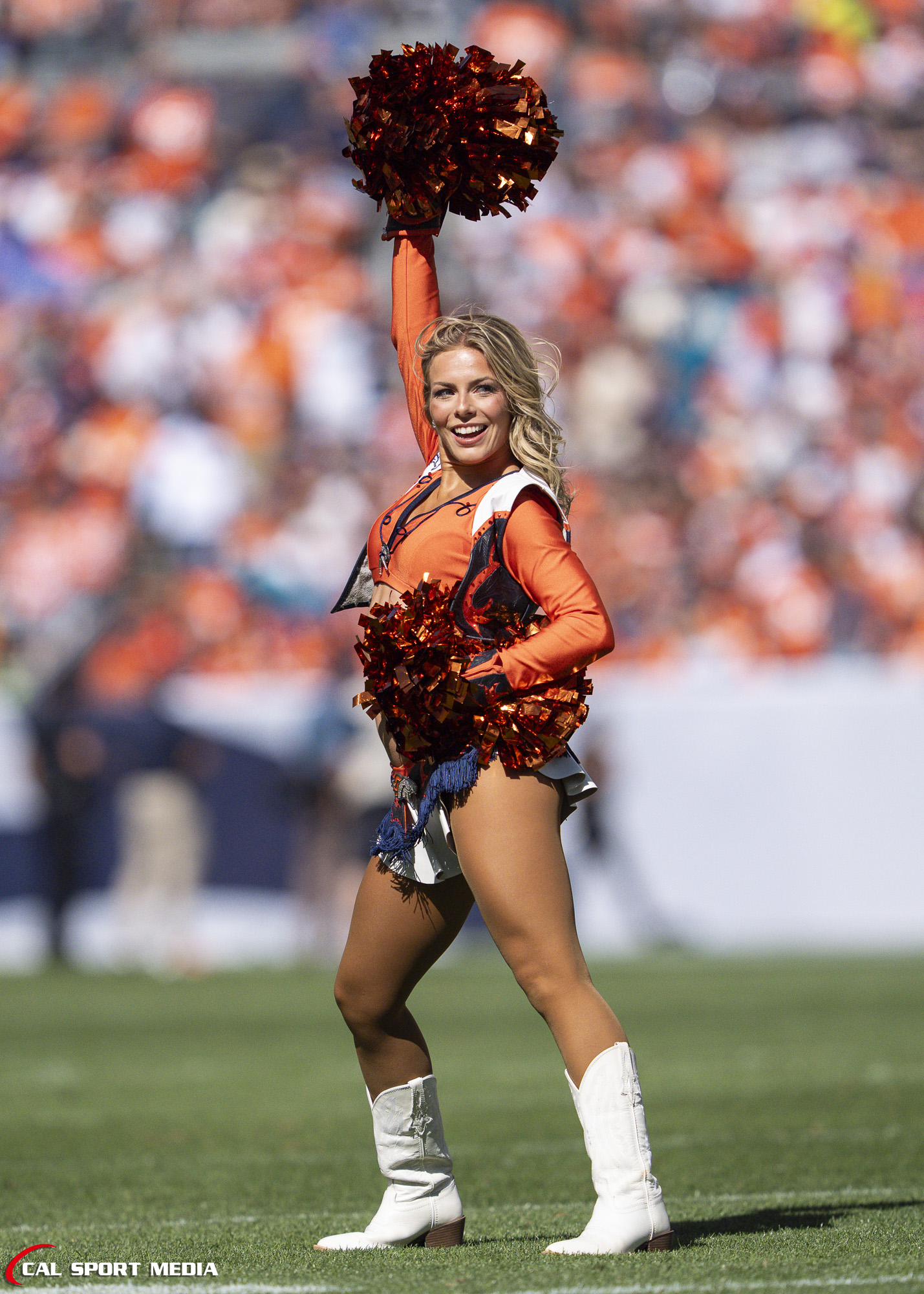Sep 20, 2026; A cheerleader does a dance routine during the game between the Denver Broncos and Jacksonville Jaguars in Denver, CO, USA; at Empower Field at Mile High. Mandatory Credit: Derek Regensburger-Cal Sport Media