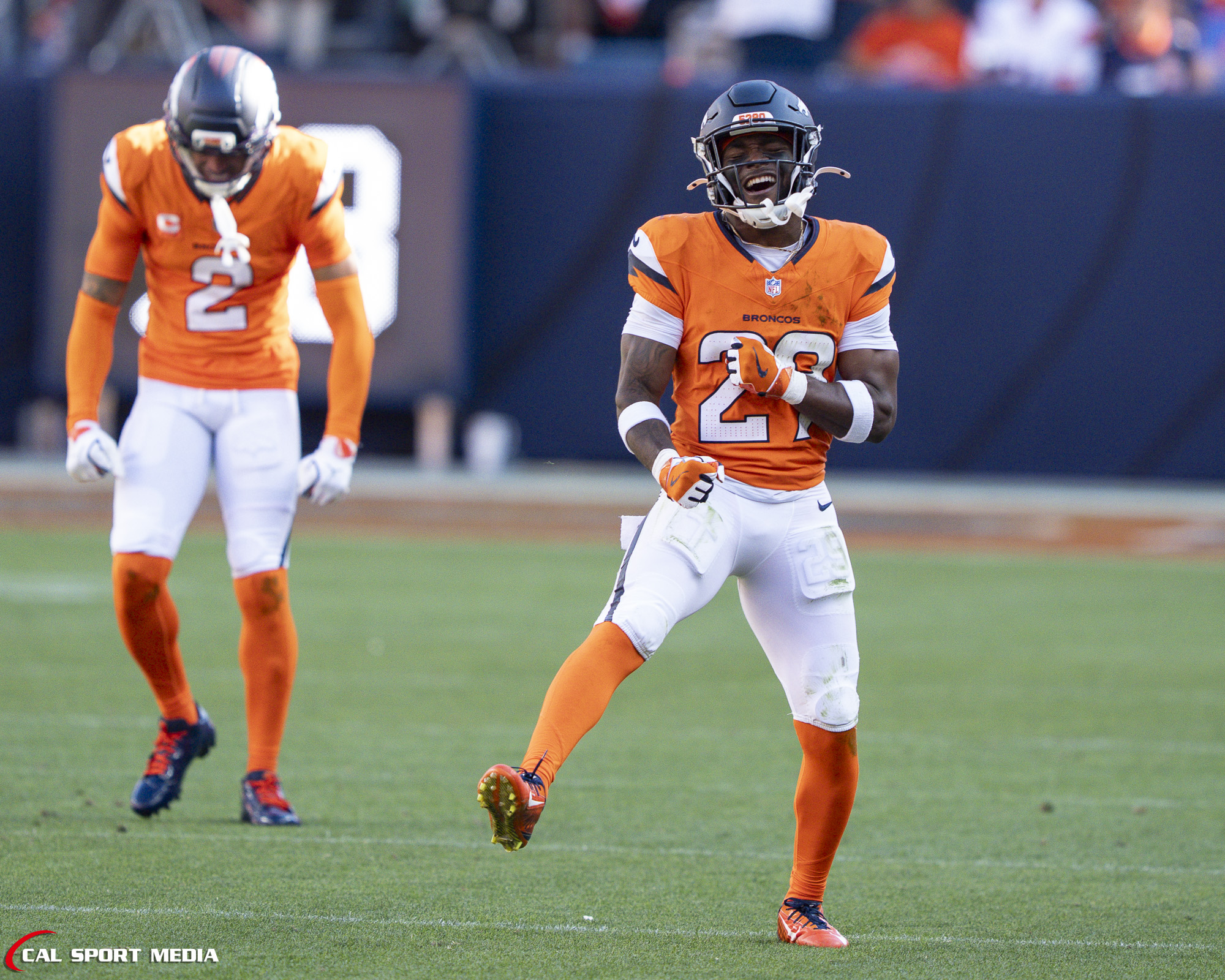 Sep 20, 2026; Denver Broncos cornerback Ja'quan McMillian (29) celebrates a big play during the fourth quarter of the game between the Denver Broncos and Jacksonville Jaguars in Denver, CO, USA; at Empower Field at Mile High. Mandatory Credit: Derek Regensburger-Cal Sport Media