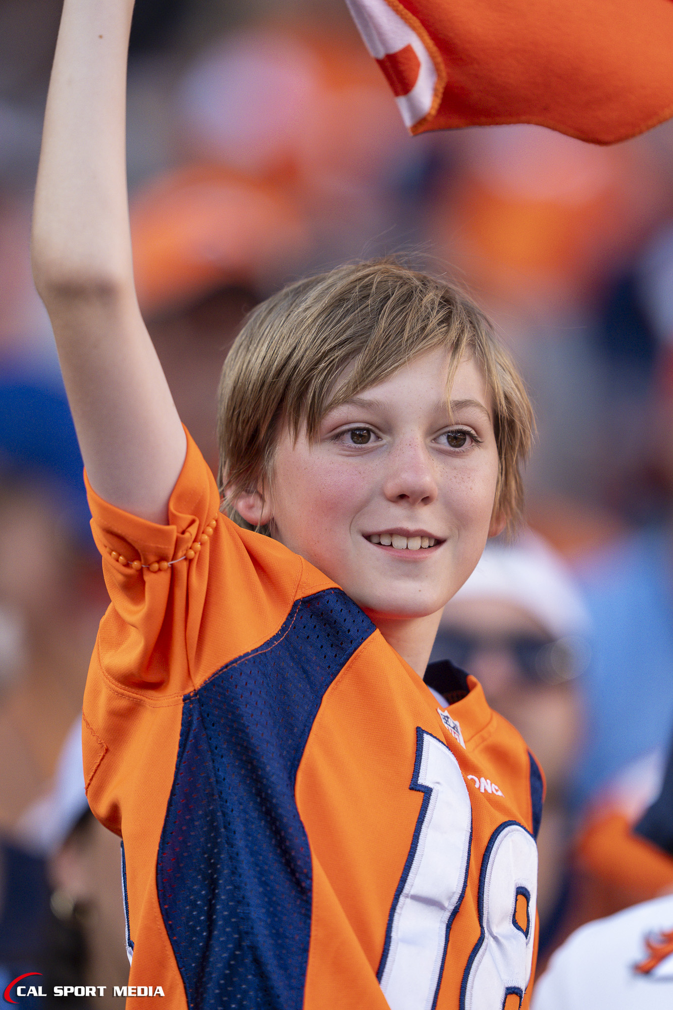 Sep 20, 2026; A young Broncos fan waives a flag during the game between the Denver Broncos and Jacksonville Jaguars in Denver, CO, USA; at Empower Field at Mile High. Mandatory Credit: Derek Regensburger-Cal Sport Media