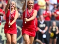 September 7, 2019:  Nebraska cheerleaders run team flags onto the field to celebrate a touchdown against Colorado in the first half at Folsom Field in Boulder, CO. Derek Regensburger/CSM.