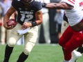 September 7, 2019: Nebraska Cornhuskers defensive lineman Darrion Daniels (79) pressures Colorado Buffaloes quarterback Steven Montez (12) in the first half at Folsom Field in Boulder, CO. Derek Regensburger/CSM.