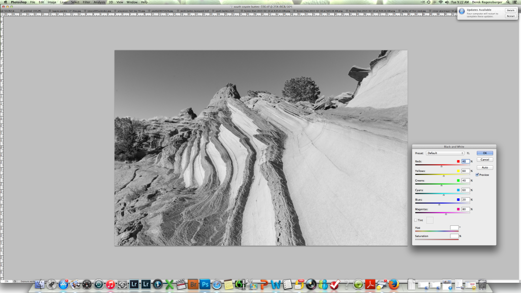 Default preset, Black and white tab, Photoshop